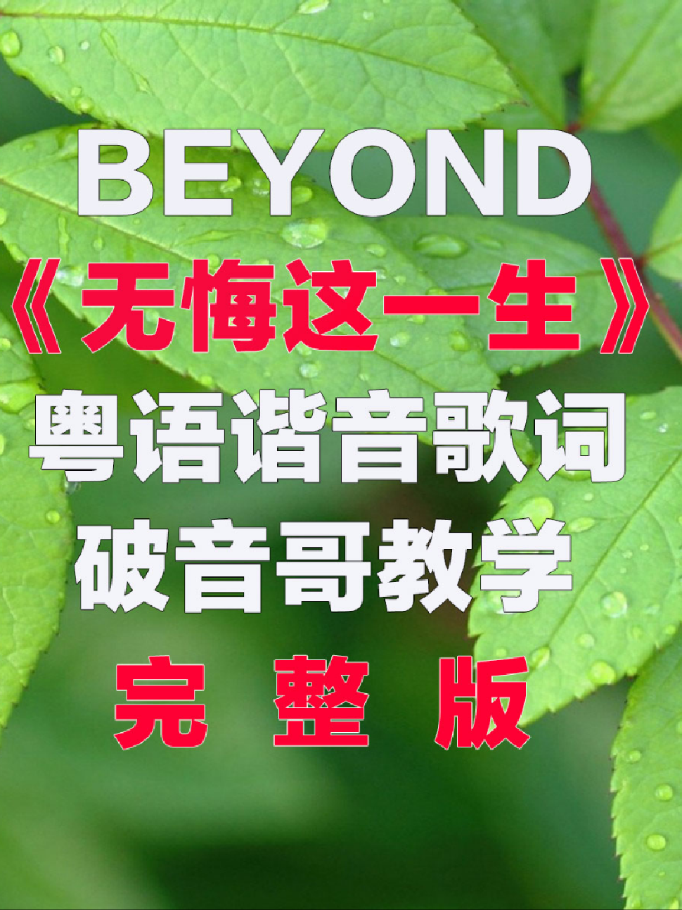 [图]Beyond黄家驹《无悔这一生》粤语歌词翻译中文谐音汉字音译拼音对照标记改编破音哥逐字分解发音教学学唱教程完整版