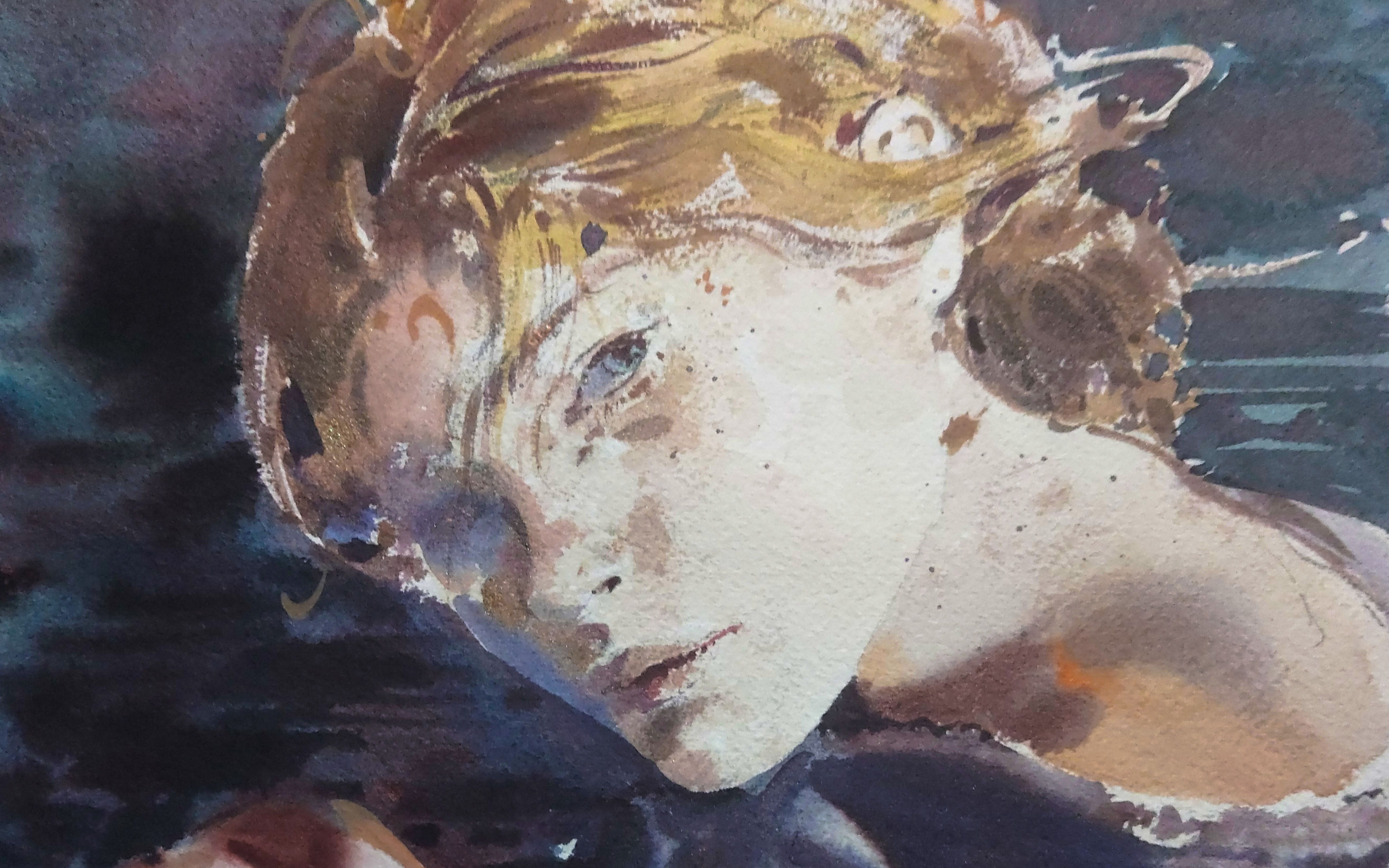 水彩褚云龙水彩示范珠光色画更酷的小姐姐