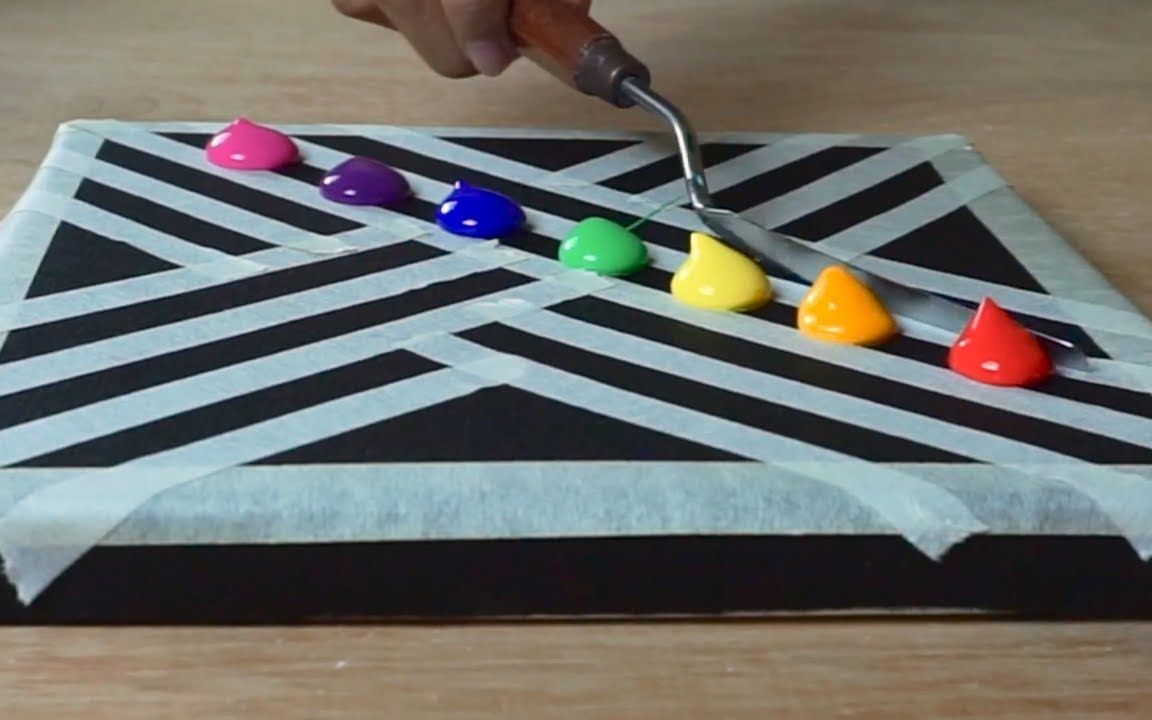 简单丙烯画/带美纹纸胶带的彩虹抽象绘画/初学者丙烯画/放松