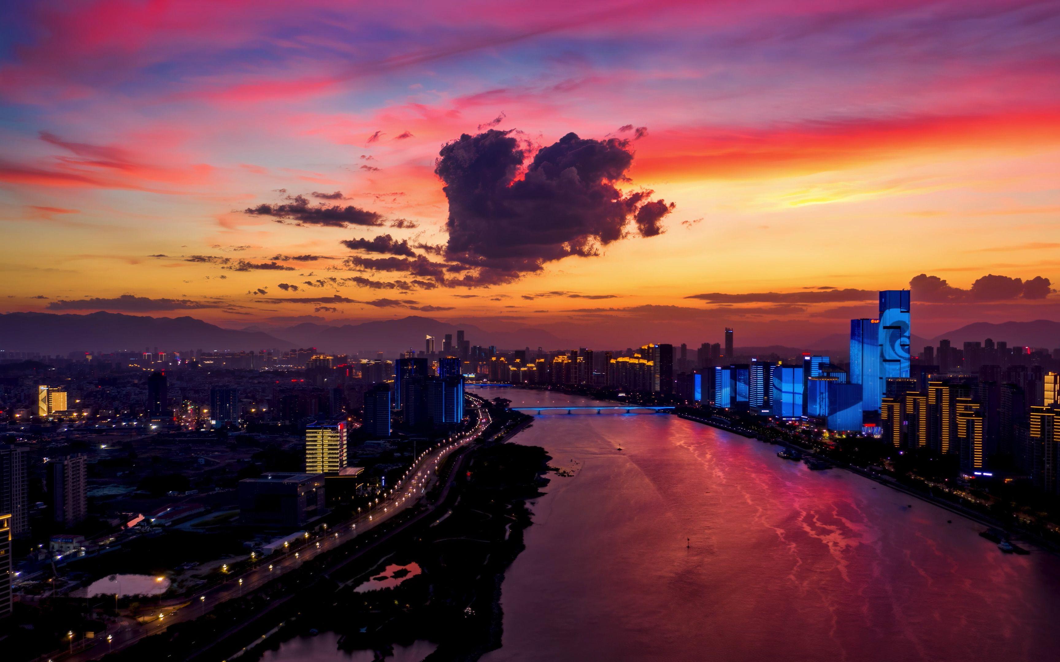 【航拍延时】福州|待疫情过去,跟我出门看闽江绚烂晚霞吧