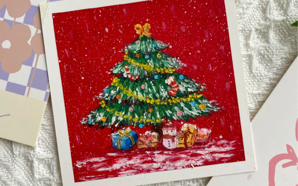 油画棒|圣诞树3,我要凑齐4张圣诞节作品,嘿嘿!