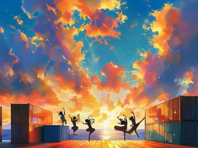 【冰洋ai绘画《绚丽多彩的海上舞台》】