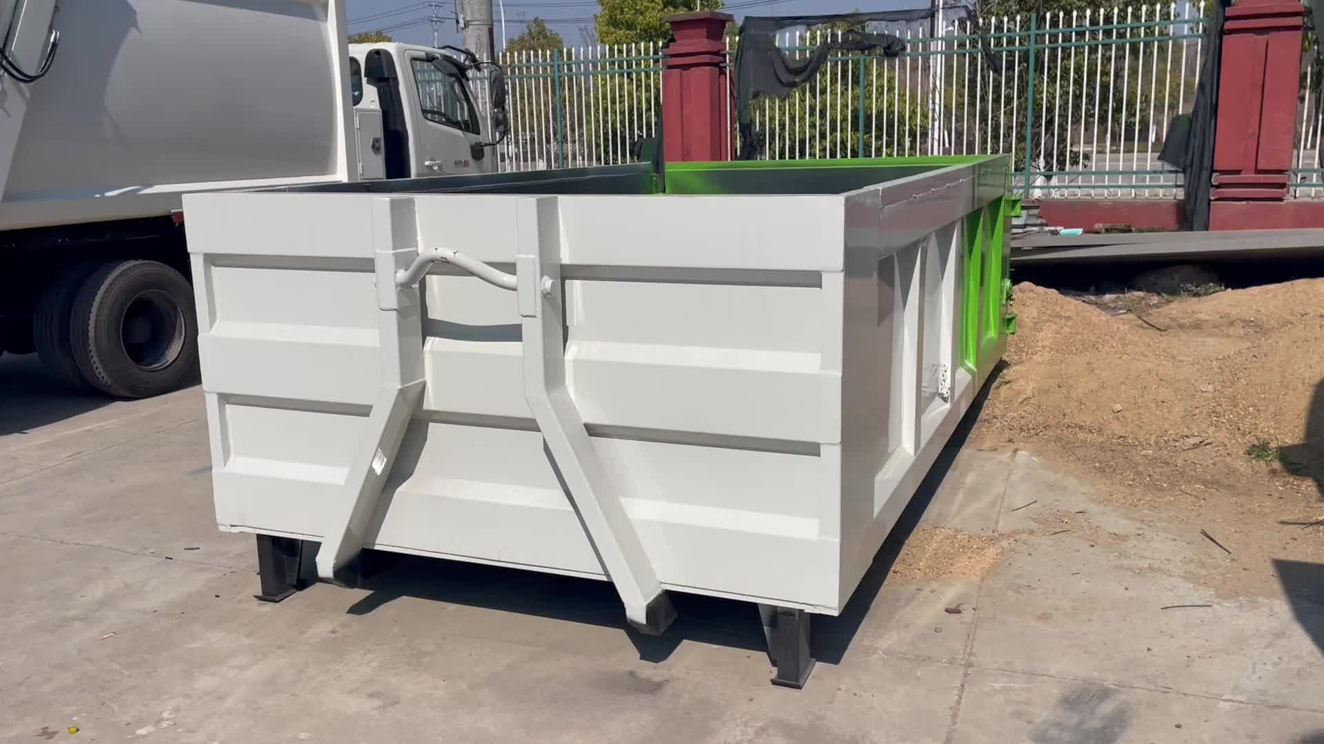 8-10吨勾臂垃圾车匹配6-7立方落地斗装修建筑垃圾清运箱价格