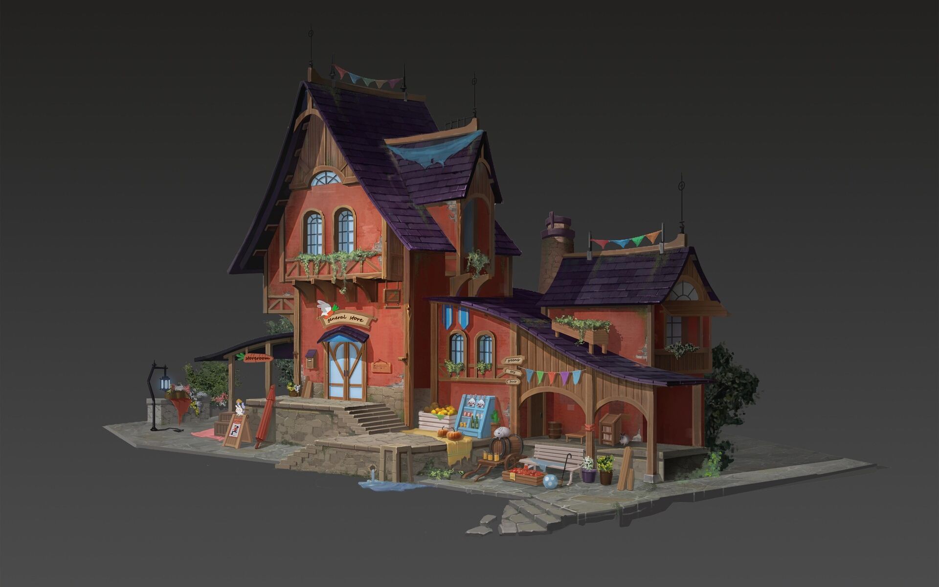 【3dmax建模】手绘场景红房子建模,零基础模型建模超详细讲解