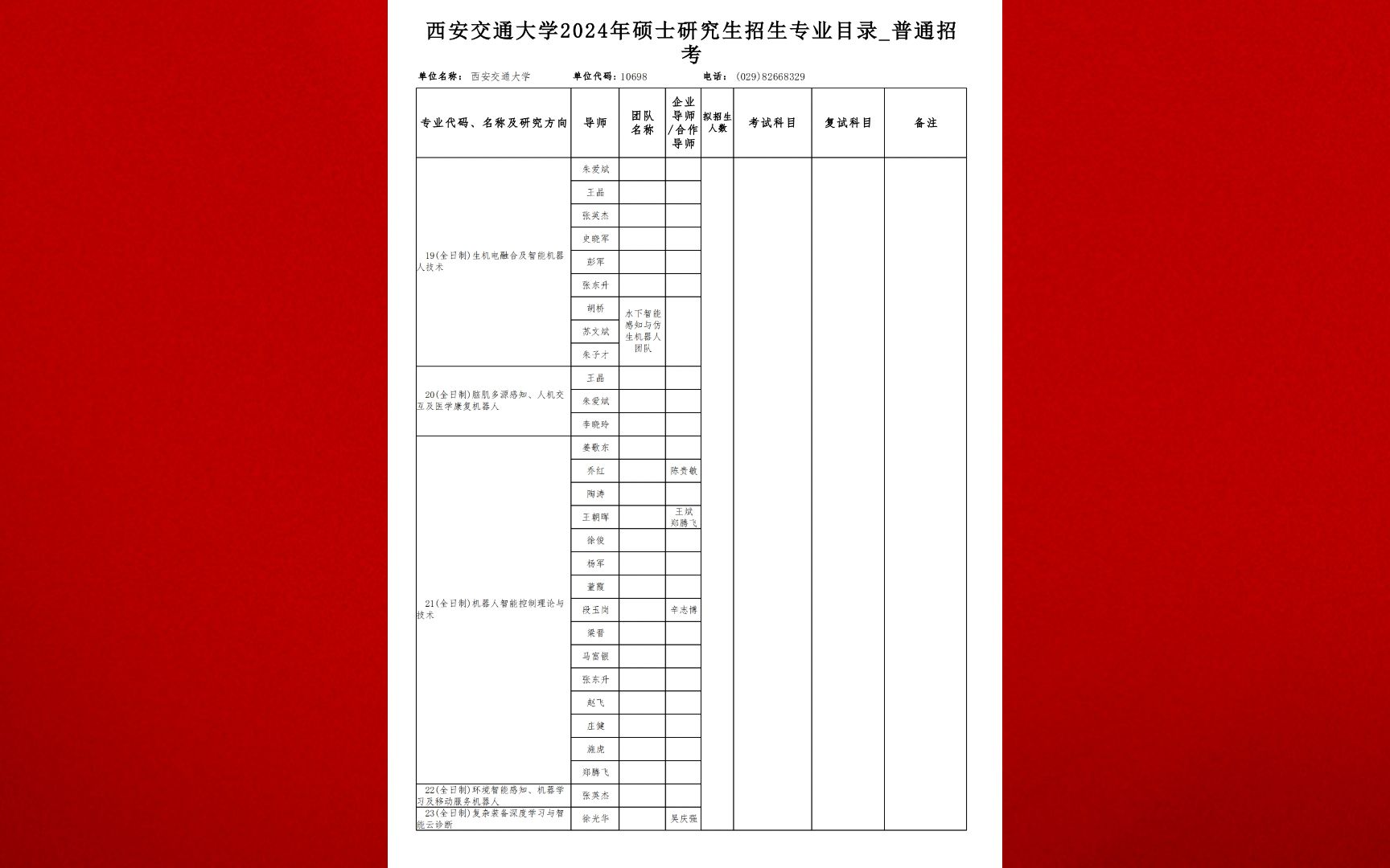 西安交通大学 2024 年硕士研究生招生专业目录