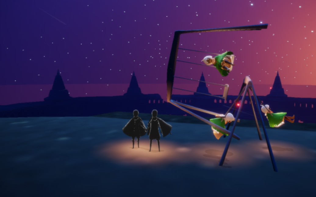 千鸟城 夜晚 秋千 多人