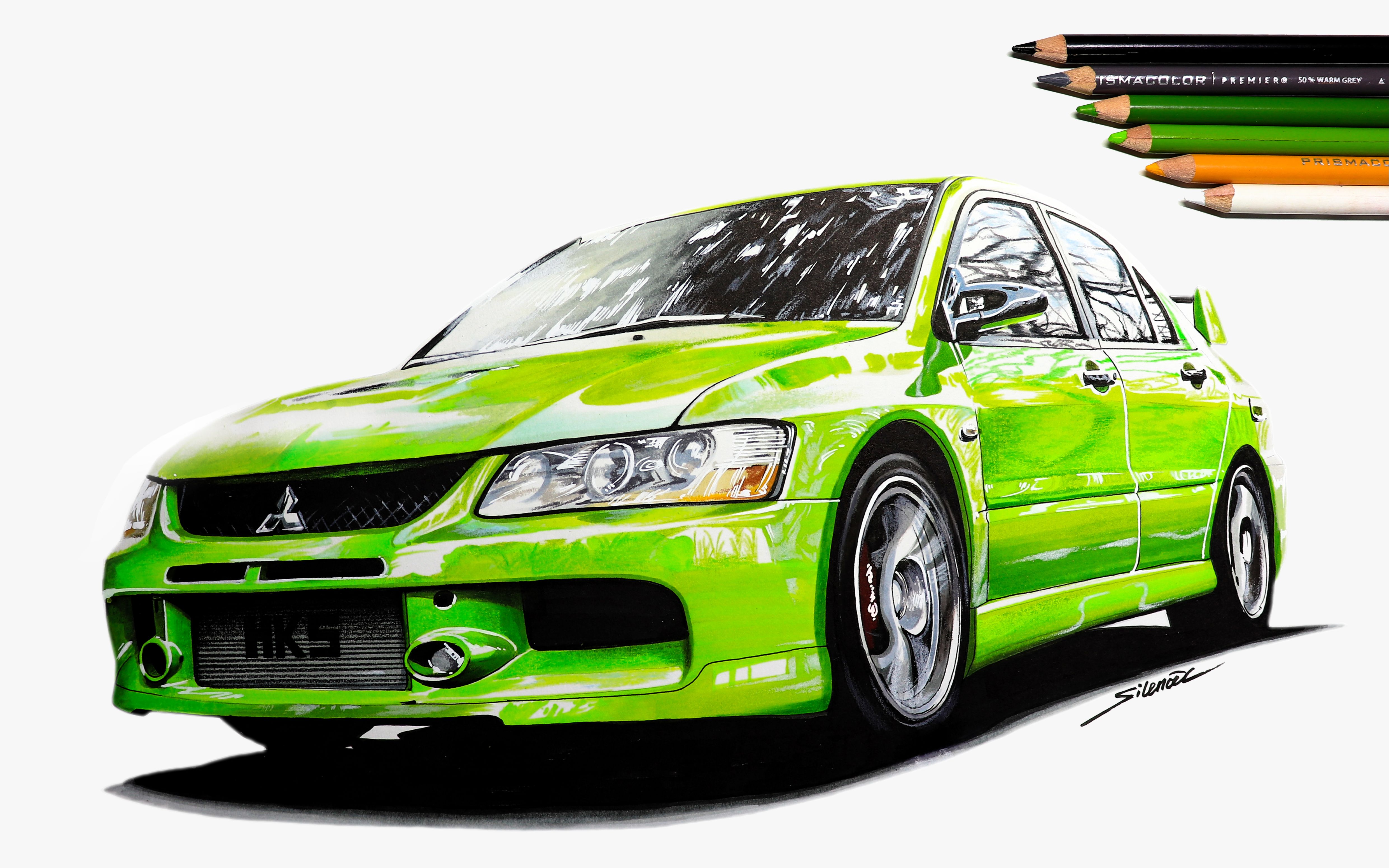 再绿一点!画一辆三菱evo9