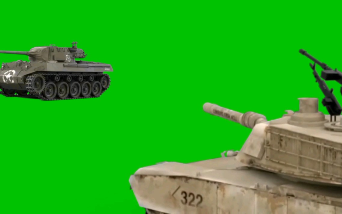坦克击中敌部坦克绿幕素材