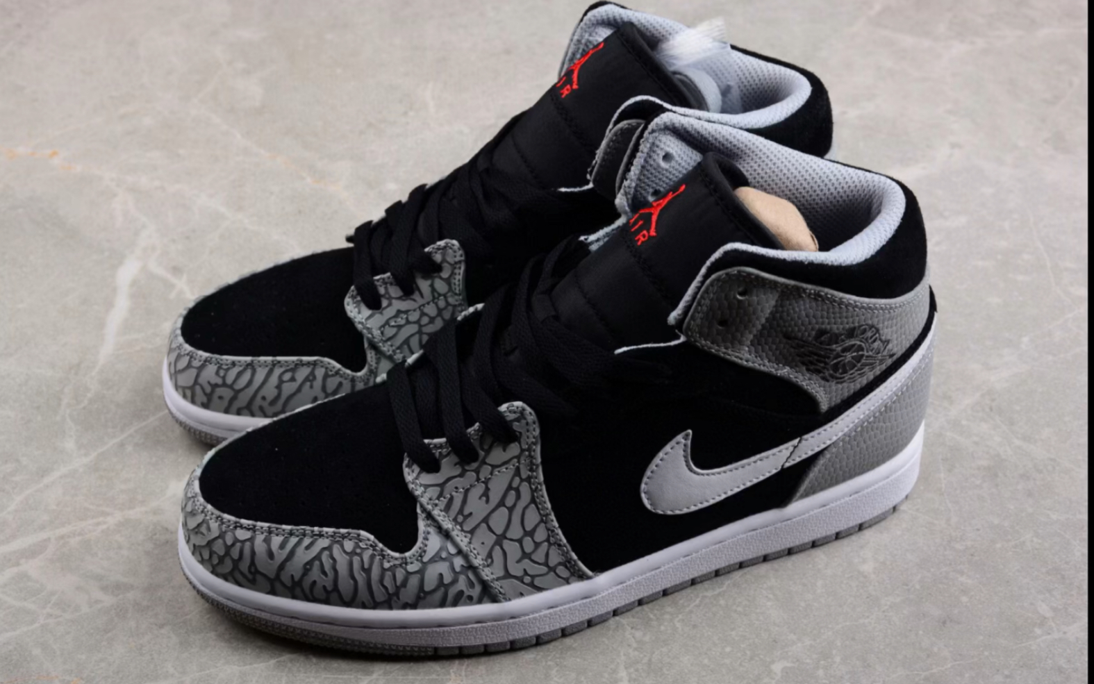 乔丹 air jordan 1 mid elephant toe aj1 黑灰爆裂纹低帮运动鞋dm