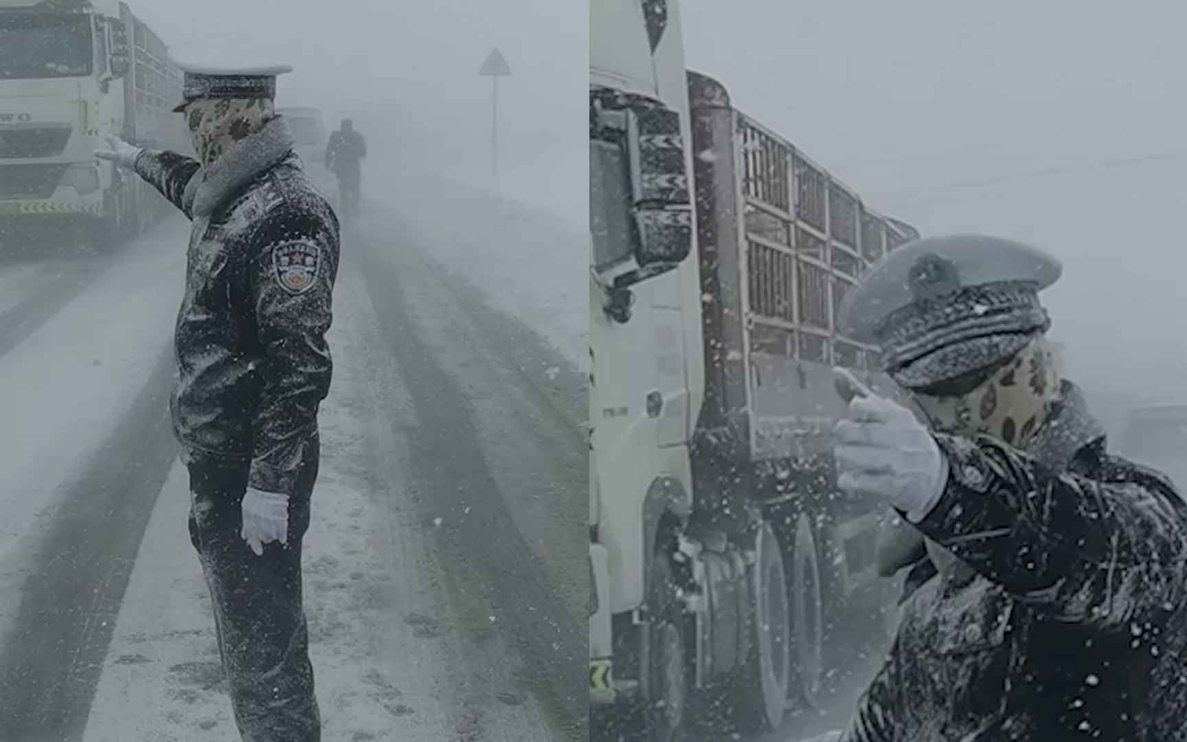 [图]24岁藏族帅小伙雪中指挥交通 大雪中被冻成“雪雕”照片传遍网络