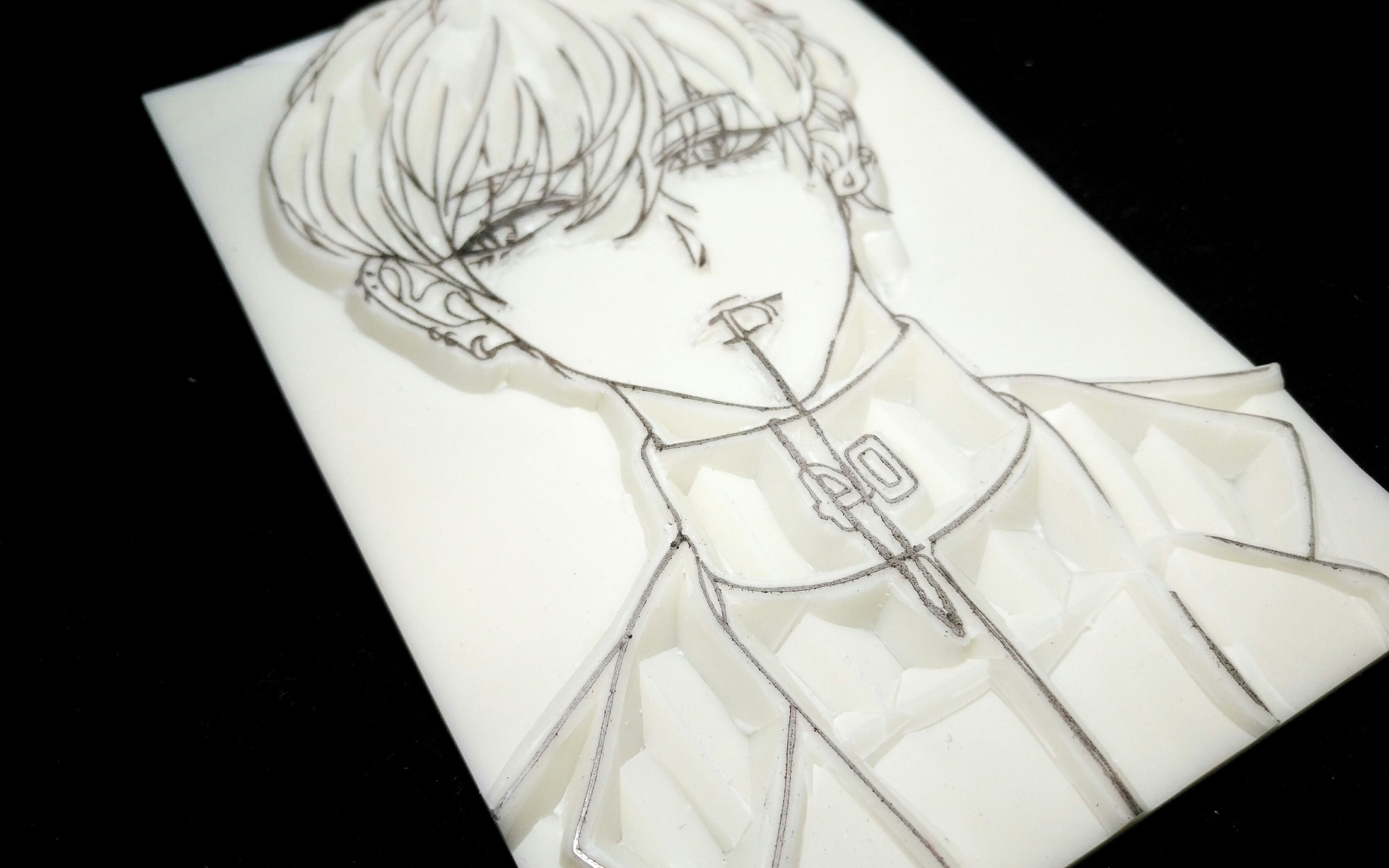 【橡皮章】我被自己刻的边伯贤帅到了!(留白,印片过程)