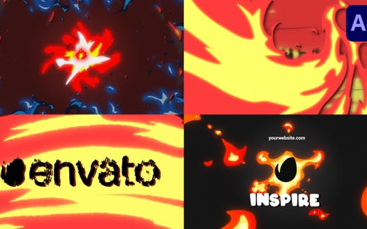 ae模板-沙雕动画片头卡通火焰燃烧特效的动态logo片头模板标识品牌