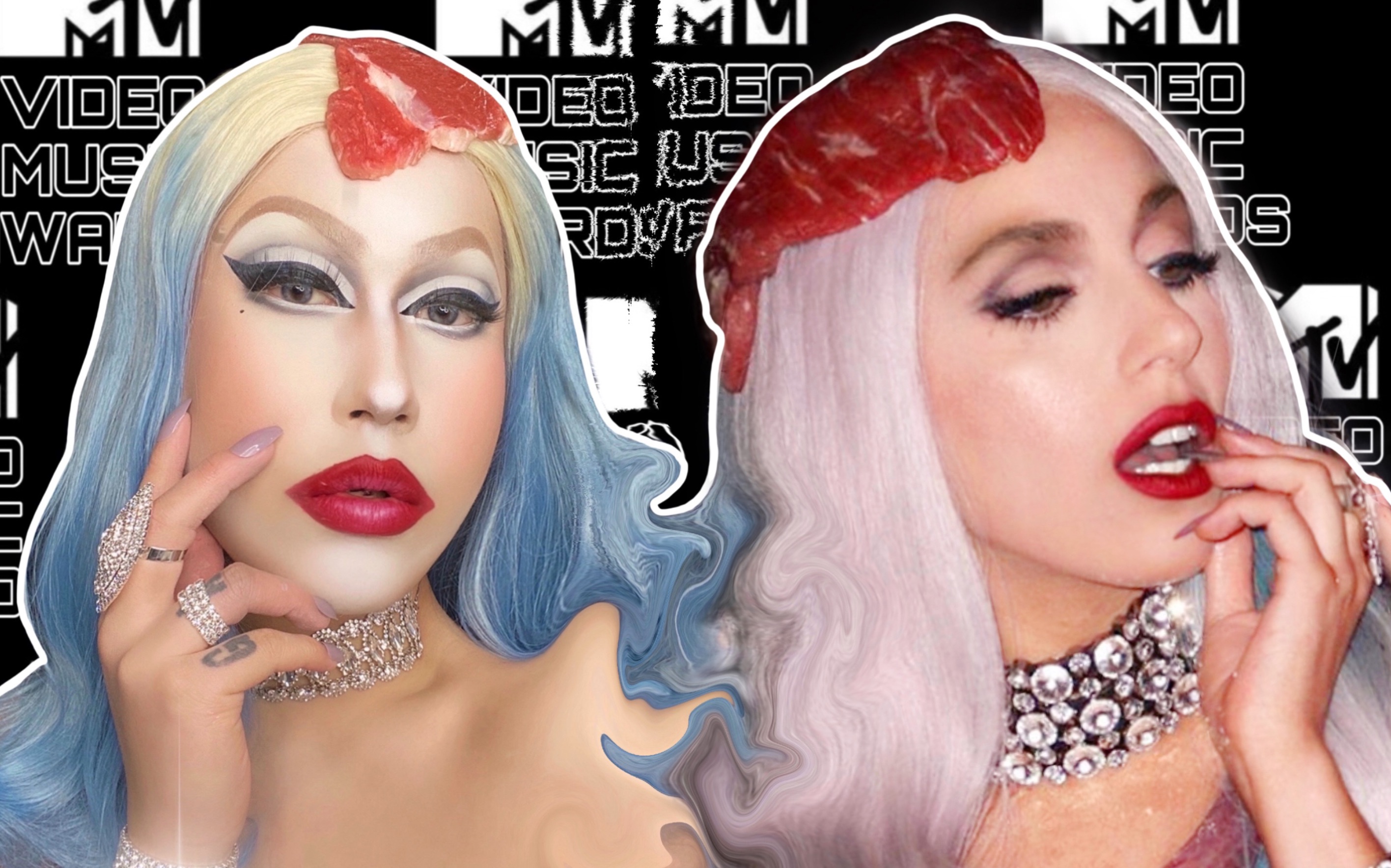 康敏苏牛肉顶在头上烤肉新单stupidloveladygaga牛肉造型