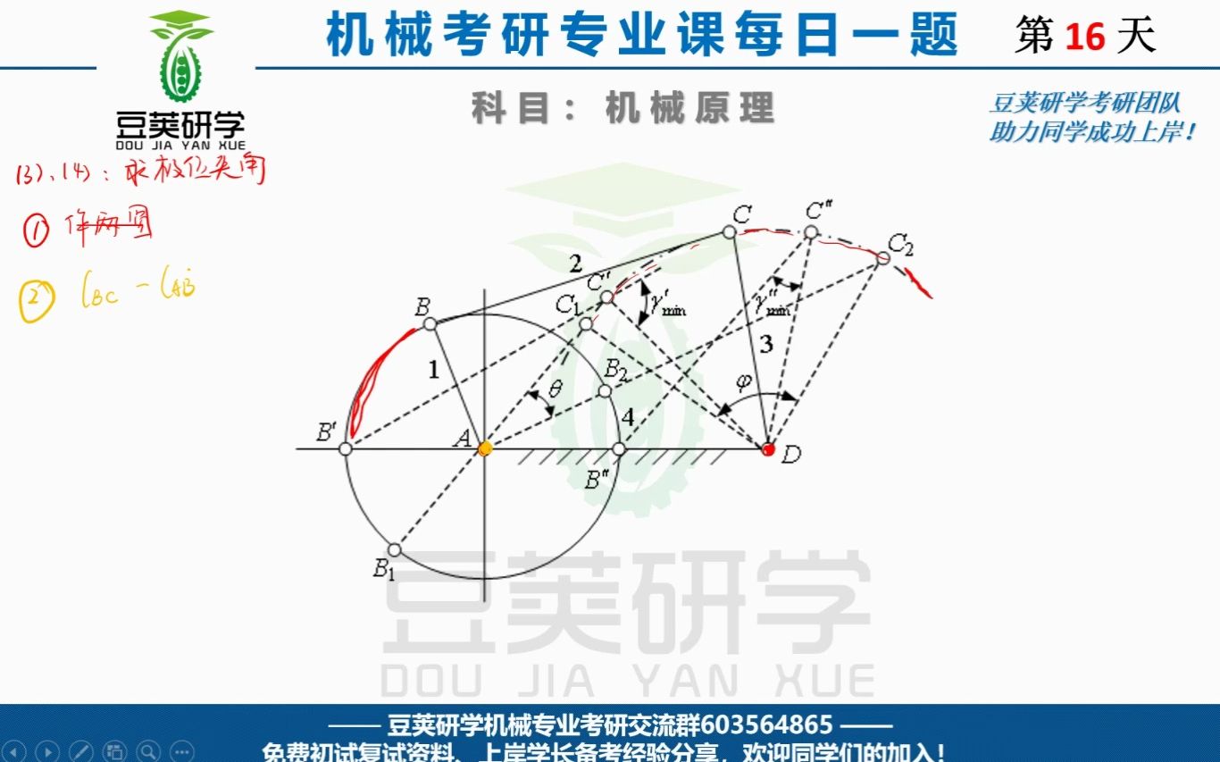 [图]机械原理考研每日一题—四杆机构作图题