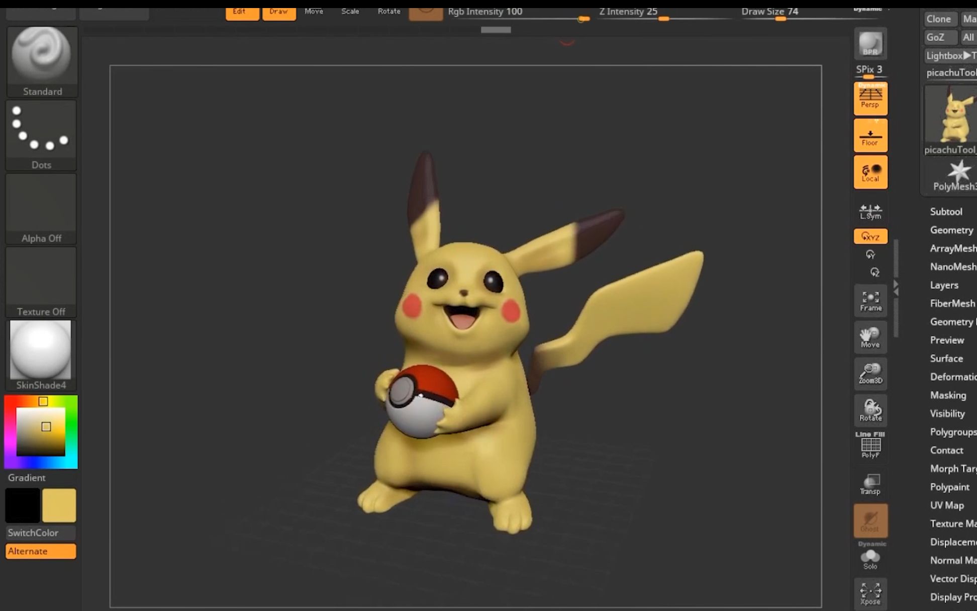 【3d建模】皮卡丘3d建模制作,zbrush雕刻,建模教程_哔哩哔哩 (゜-゜)
