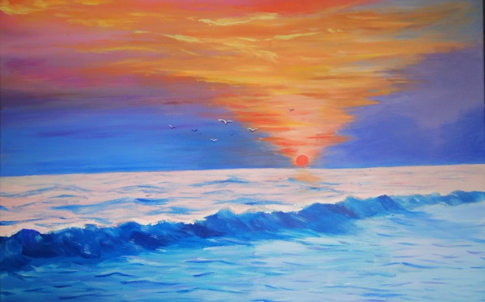 【丙烯画】海边的夕阳是余生的浪漫
