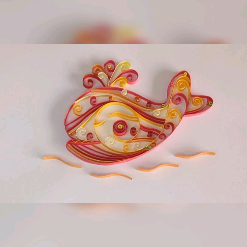 原创手工纸艺洐纸画鲸鱼