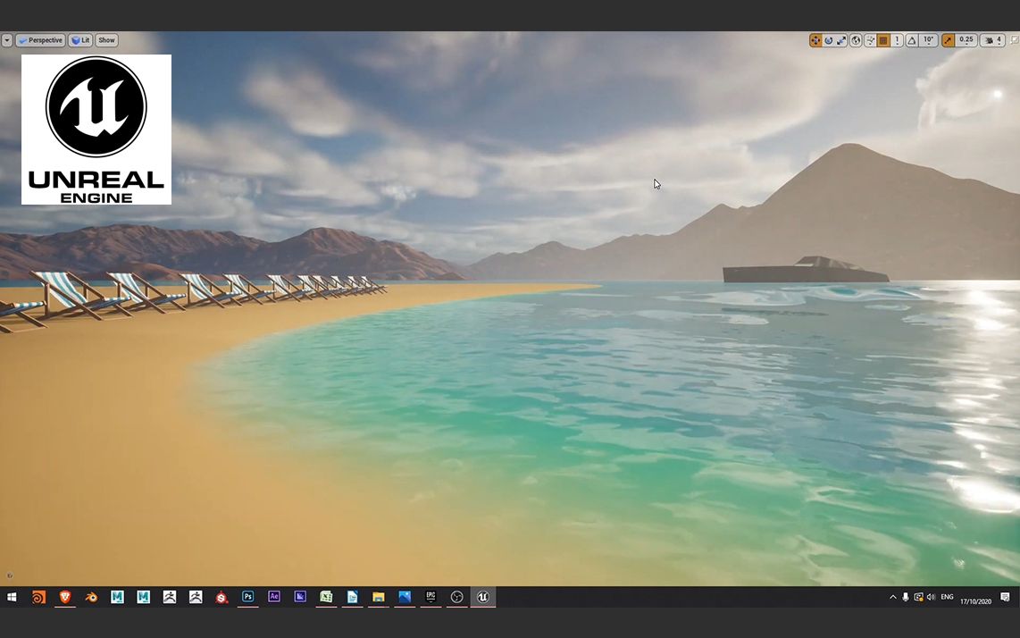 [图](中英字幕)UE4.26如何创建海洋+湖泊和河流全流程