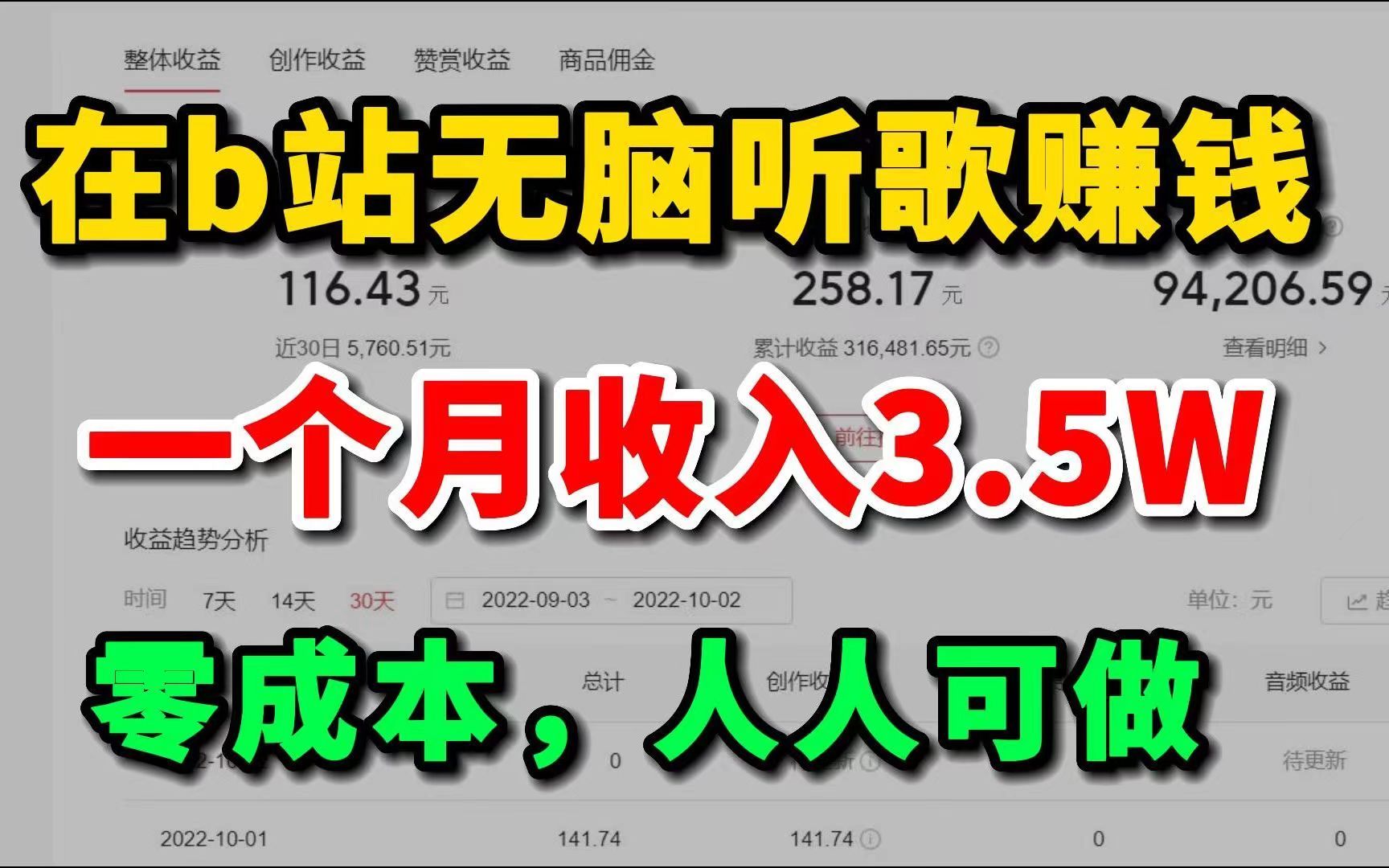 [图]在b站无脑听歌赚钱，一个月收入3.4W，稳定之后每天300＋，分享实操方法！