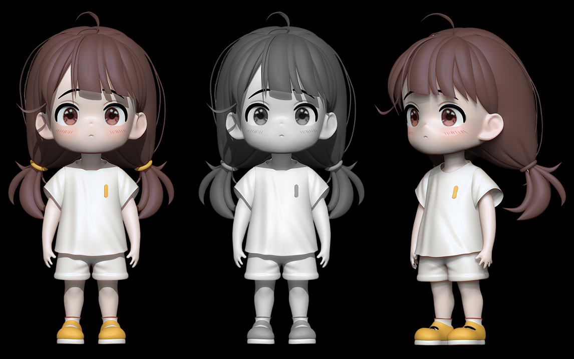 【自制手办】zbrush二次元小女孩手办建模 女性人物角色模型制作教程!