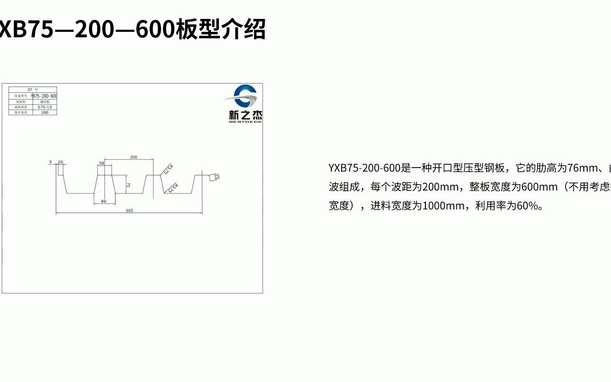 第34 YXB75200600开口压型钢板型号参数说明哔哩哔哩bilibili