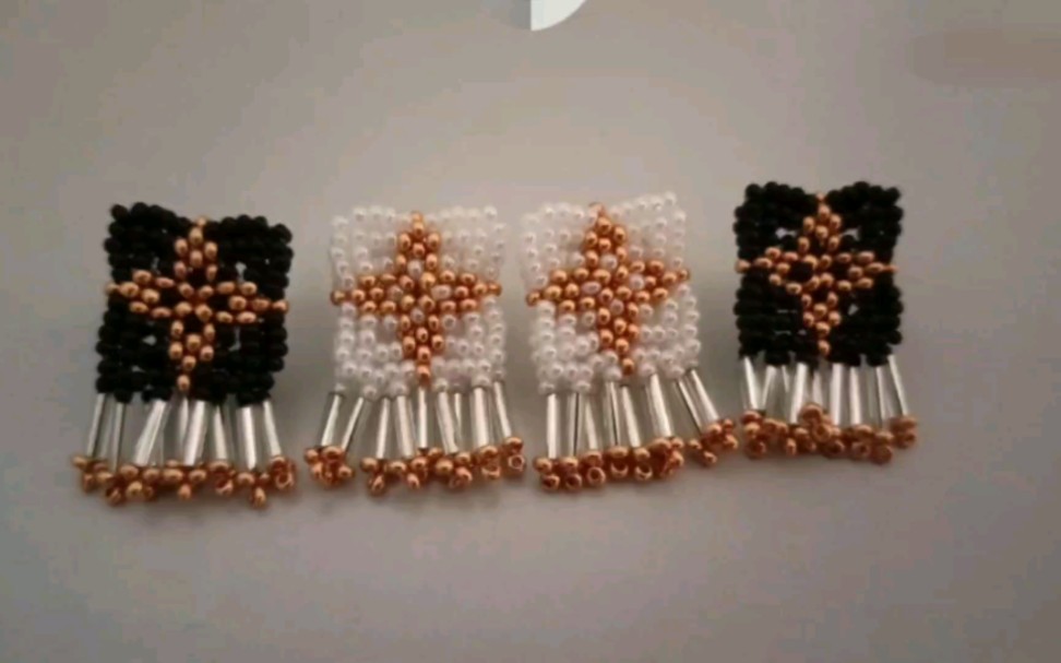 【手工串珠教程】米珠,管珠,方形,流苏耳饰,详细教程一学就会