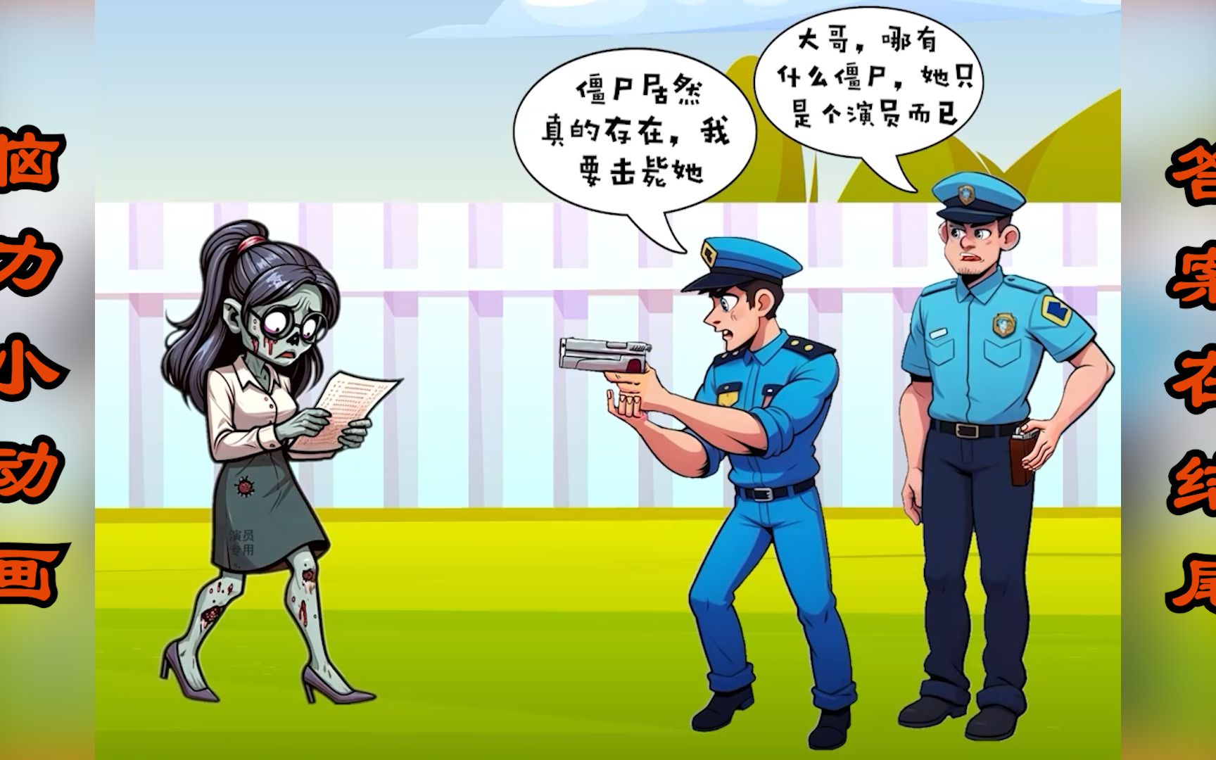 脑力动画:细心观察,哪个警察对僵尸的判断是正确的?