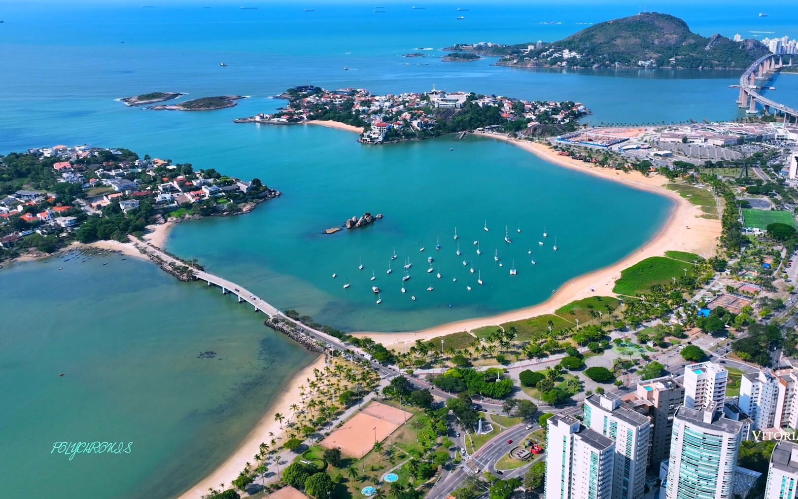 航拍维多利亚城市praia da guarderia海滩 小岛城市建筑