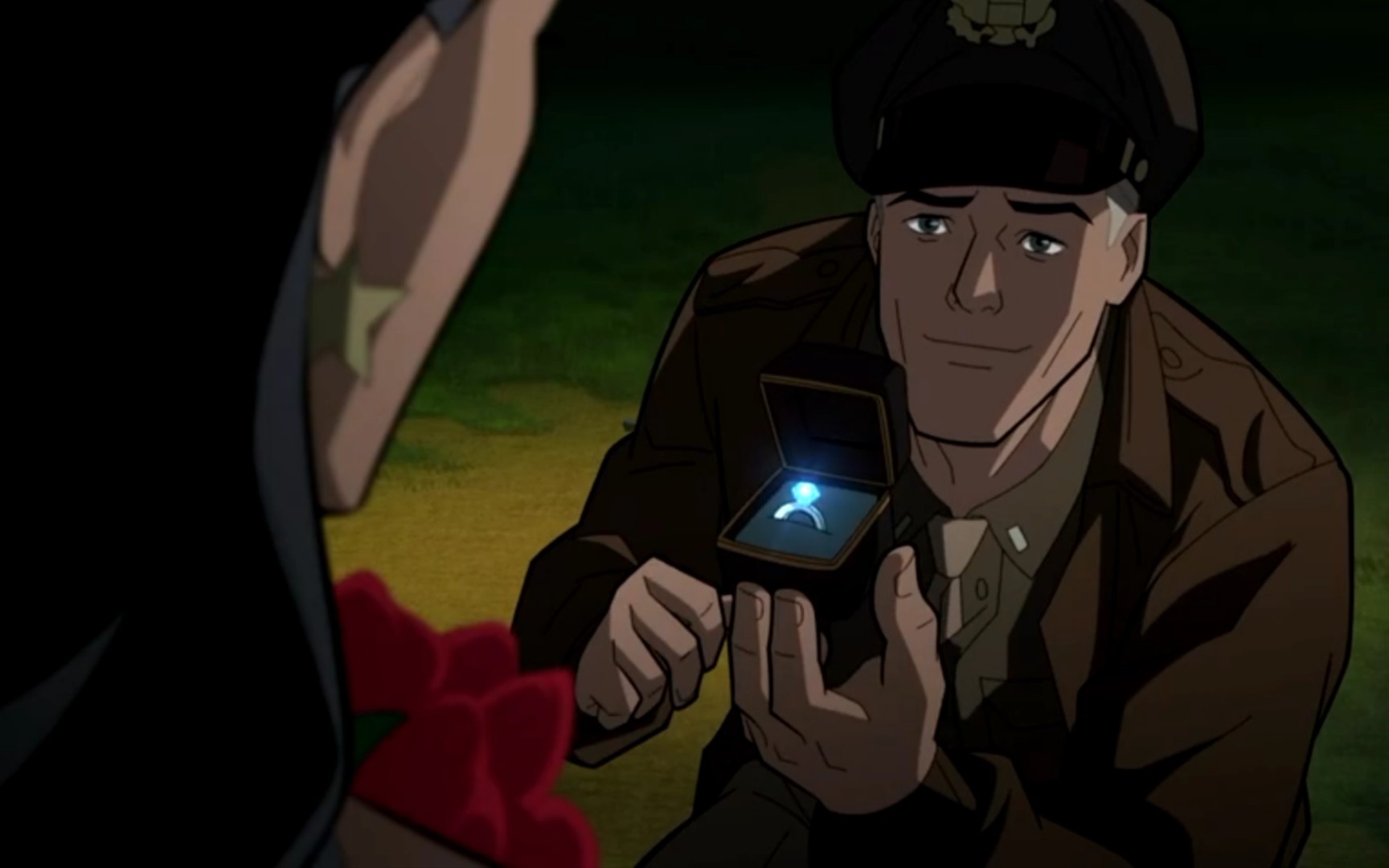 dc全新动画电影《正义协会:二战》全新片段放出,史蒂夫对女侠求婚场景