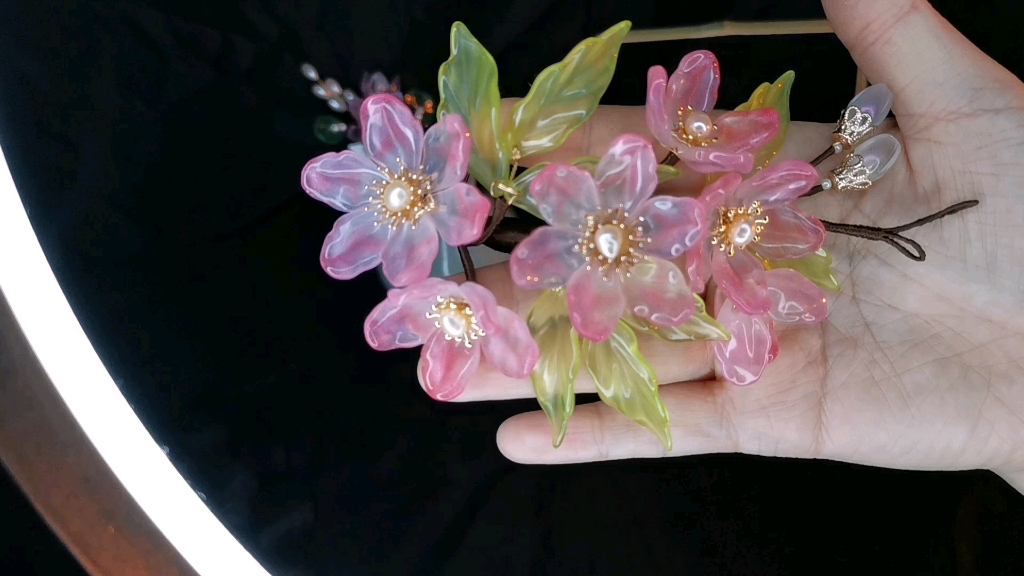 {成品展示}粉色琉璃胖桃花发簪