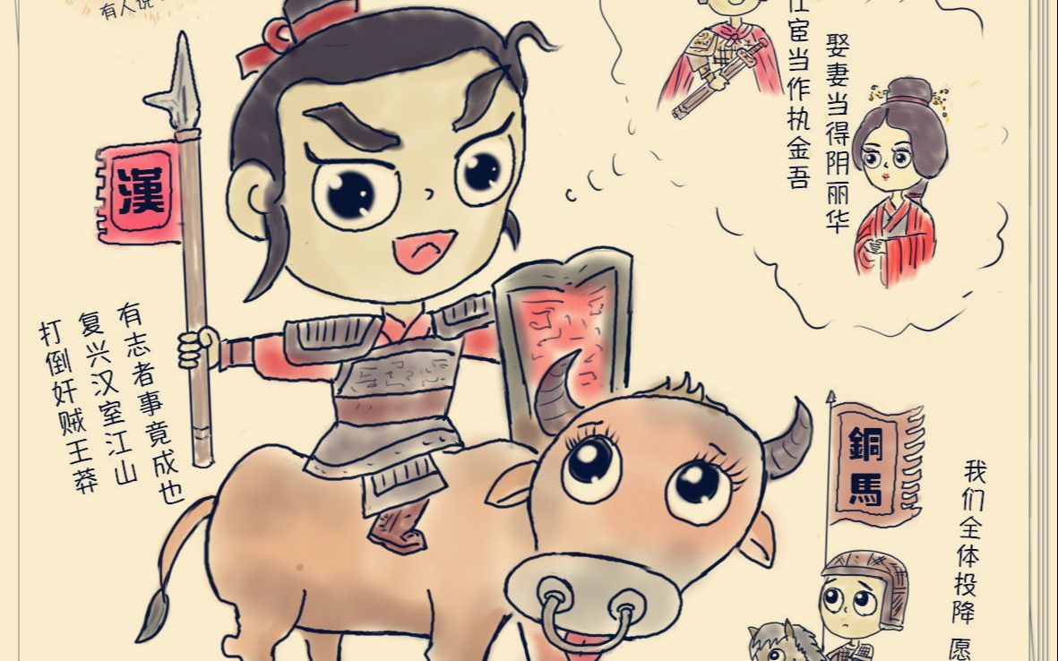 小学生阿萌画侃皇帝之第一集骑牛向前冲汉朝又活啦汉光武帝刘秀3