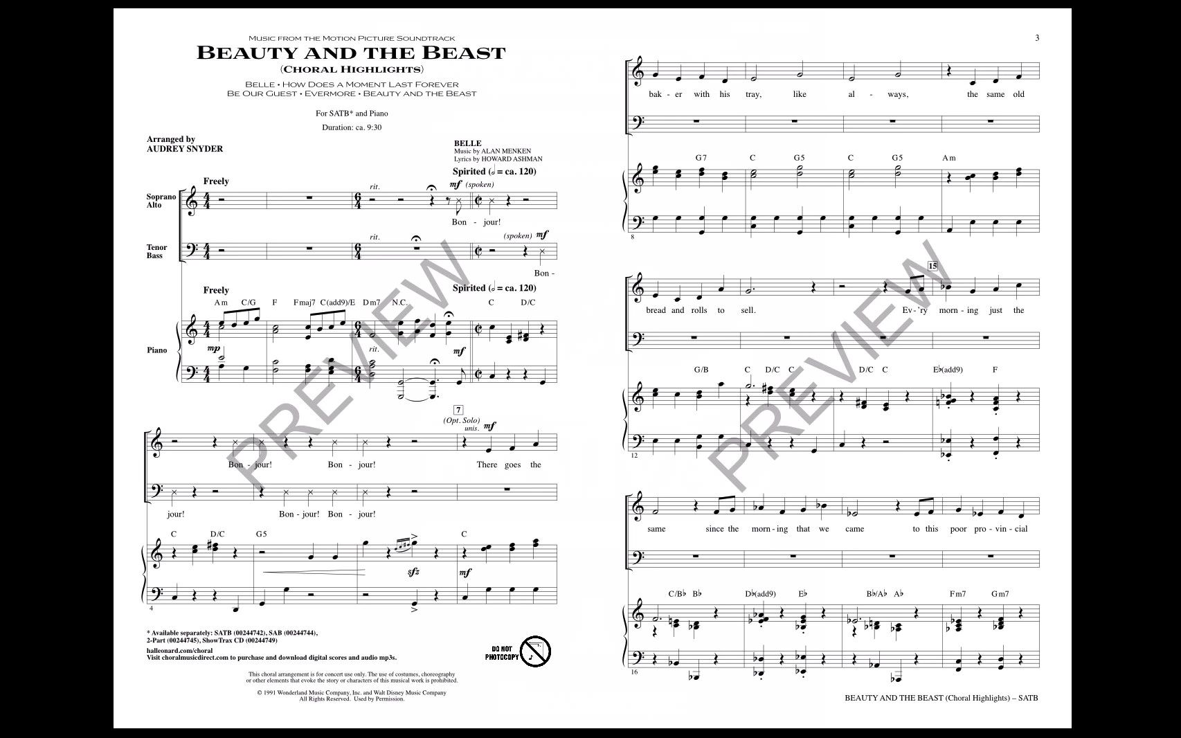 [图]美女与野兽“Beauty and the beast”组曲合唱 SATB