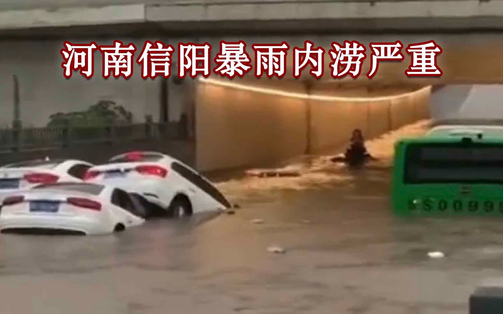 河南信阳暴雨内涝严重 多车被淹叠罗汉,救援人员涉4米深水救人哔哩哔哩bilibili