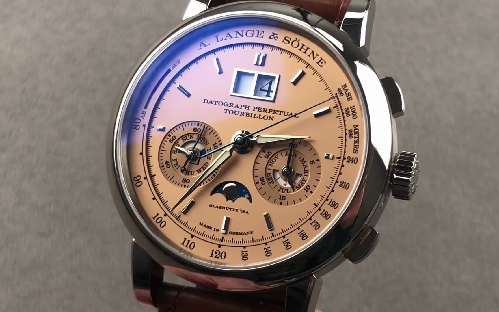 【watchbox 测评】朗格 datograph 计时万年历陀飞轮 三文鱼盘 740.