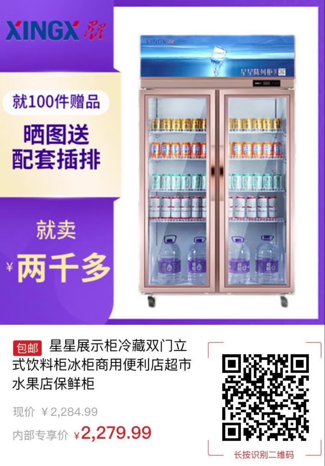 星星展示柜冷藏双门立式饮料柜冰柜商用便利店超市水果店保鲜柜3486