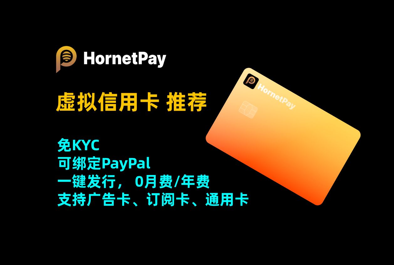 HornetPay虚拟卡,免KYC,可绑定PayPal,支持U充值哔哩哔哩bilibili