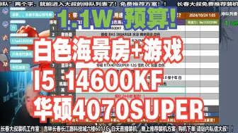 Download Video: 电脑配置推荐，1.1W预算，要求 白色海景房，I5 14600KF+华硕4070SUPER白卡，装机方案讲解！