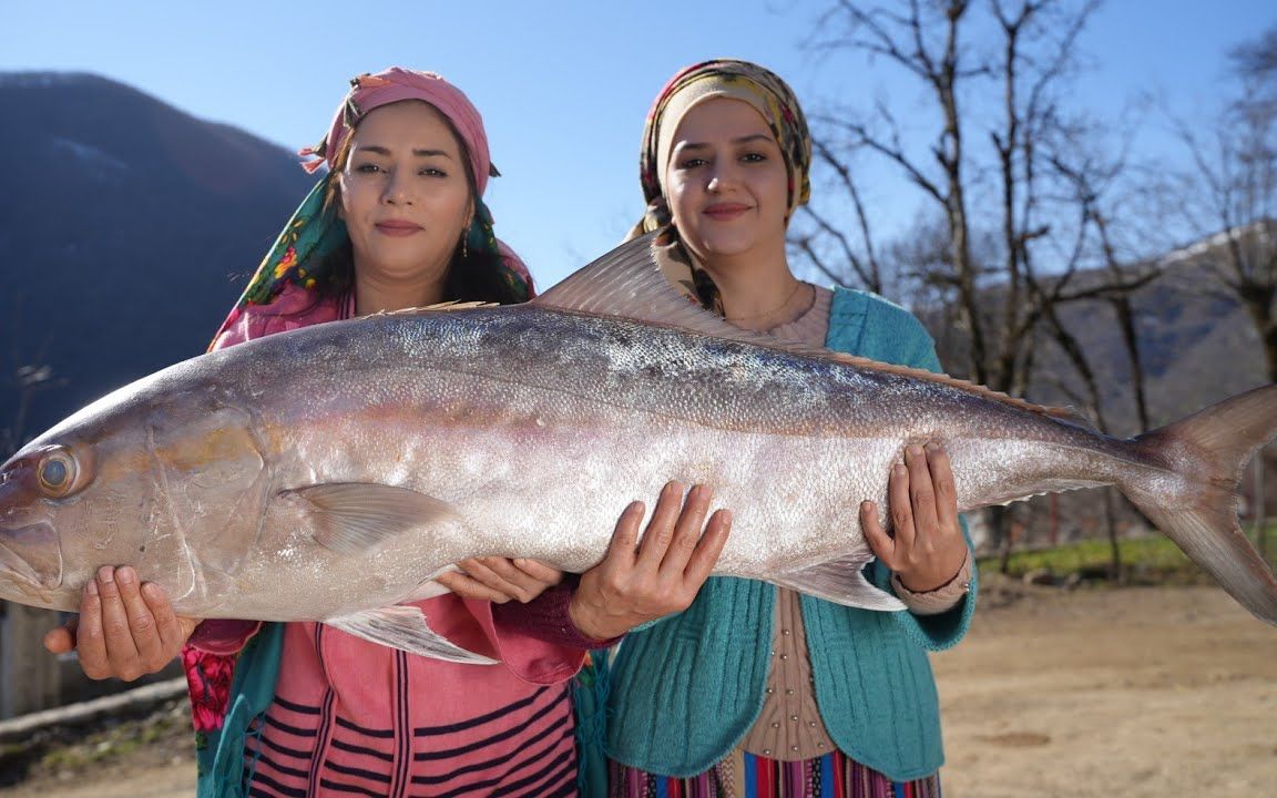 伊朗美女"庖丁解鱼",一只巨型鱼被剔骨去刺,烹饪好后送给村民