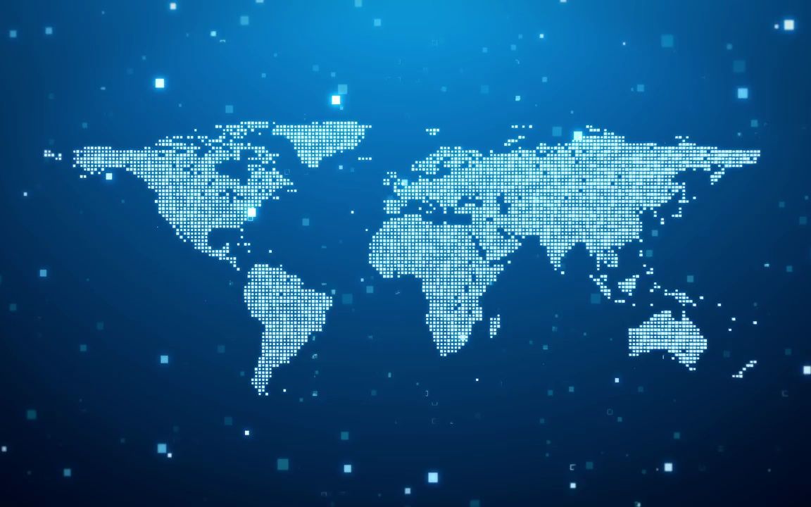 k2394 4k画质蓝色光线地球点线连接高科技感世界地图连线网络互联网大