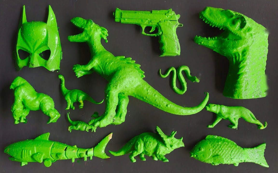 霸王龙三角龙腕龙和恐龙全部变成绿色还有10种小动物大集合