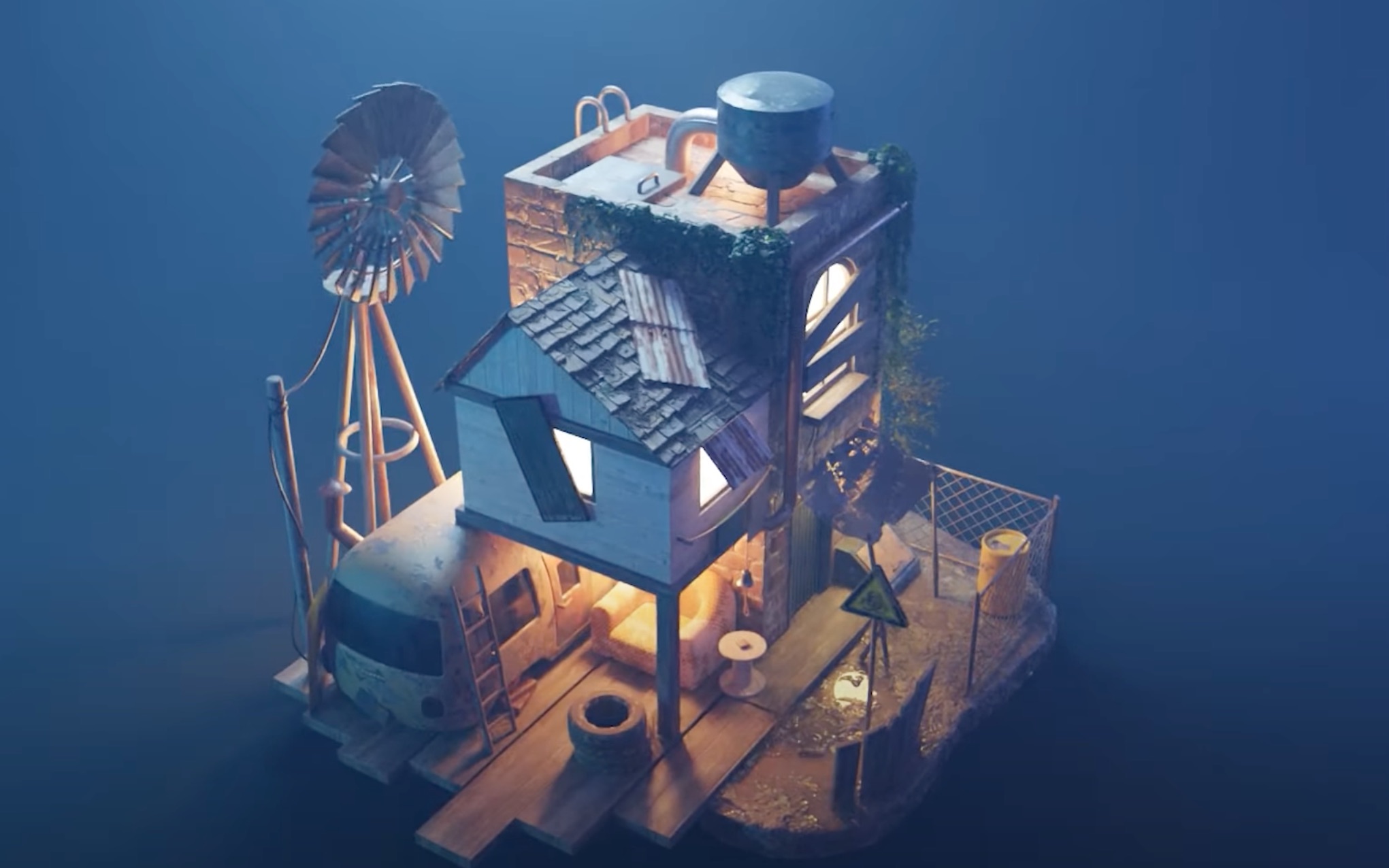 blender 游戏风格荒地前哨建筑建模与材质渲染教程