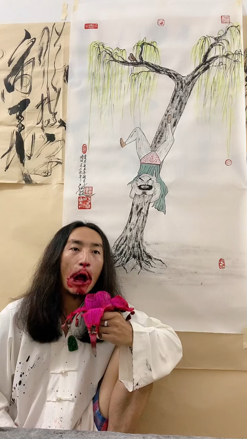咦吒~倒拔垂杨柳这一块的,你说气人不! "谁说国画不快手 "搞笑 "艺术