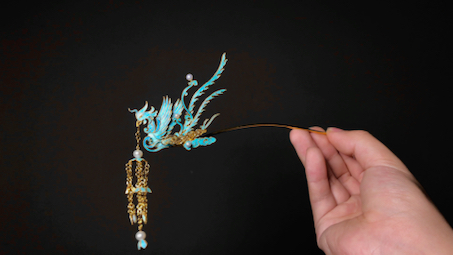 年夕花丝镶嵌仿点翠 — 鸾凤 ·和鸣 凤簪步摇