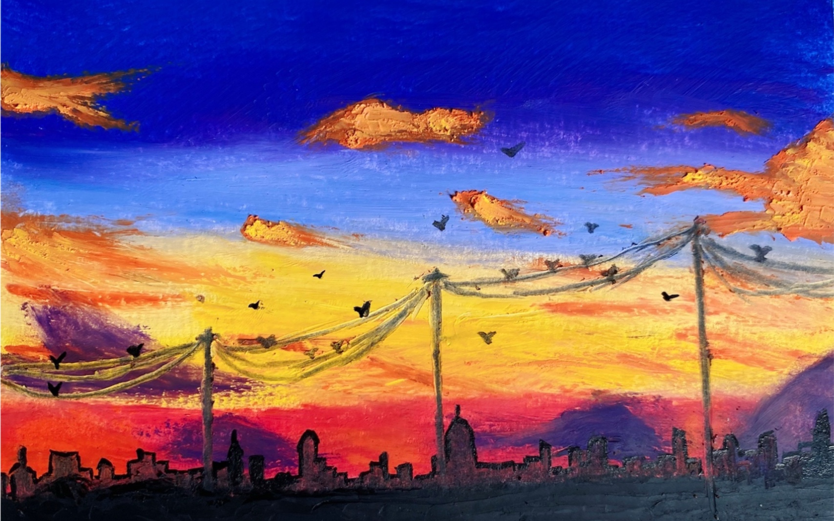 油画棒临摹-城市的傍晚时分94_哔哩哔哩_bilibili