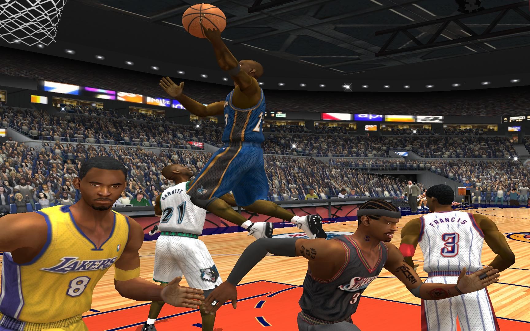 【nba live 2003】00全明星赛 乔丹突破加内特滑翔左手上篮 [1080p