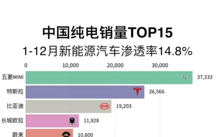 2021年度中国新能源汽车销量Top15哔哩哔哩bilibili