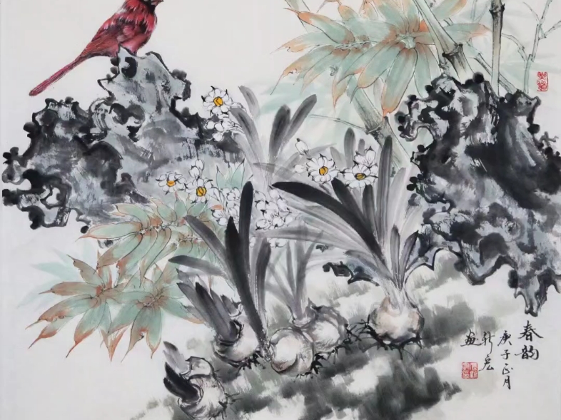 《春韵》68x68cm(四尺斗方 生宣软片)张新宏画