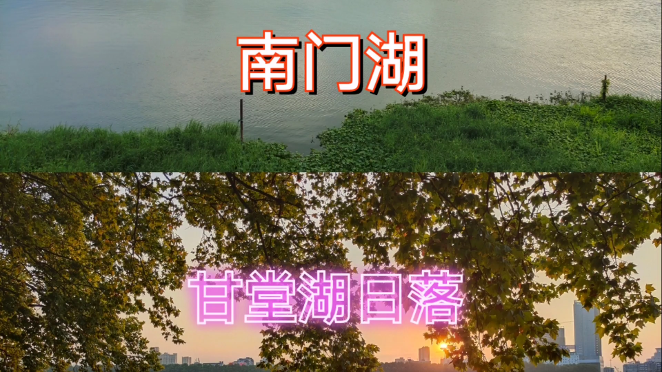 [图]旅游江西九江的秋天南湖公园，看南门湖的白天，落日的甘棠湖，欣赏2湖夜晚美景