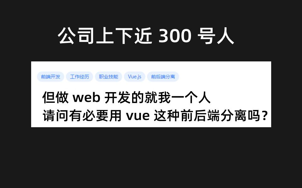 公司上下近 300 号人,但做 web 开发的就我一个人,请问有必要用 vue 这种前后端哔哩哔哩bilibili