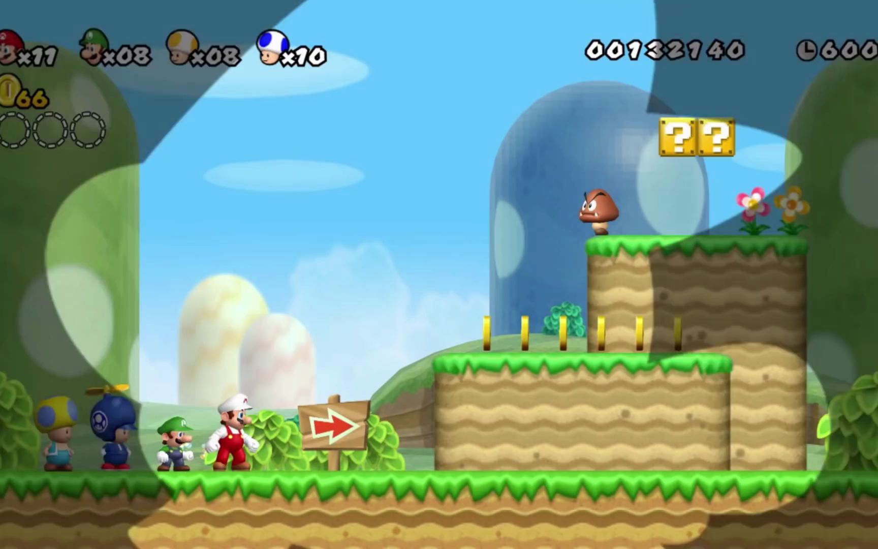 [图][TAS][观赏性极高] New Super Mario Bros. Wii - (4-Players) - World 1 (100%)